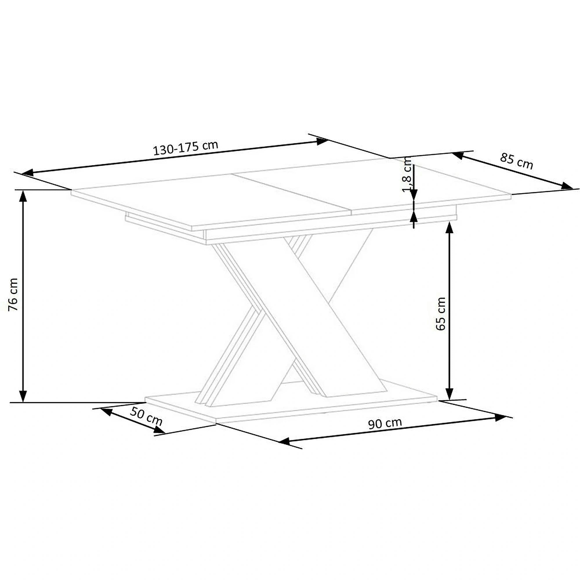 Masa extensibila XARELTO, stejar/negru, PAL furniruit, 130/175x85x76 cm