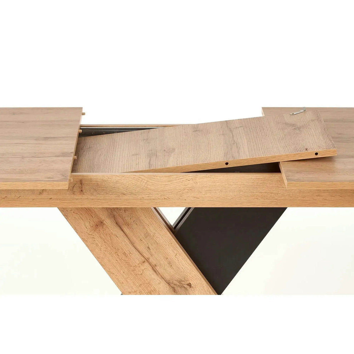 Masa extensibila XARELTO, stejar/negru, PAL furniruit, 130/175x85x76 cm