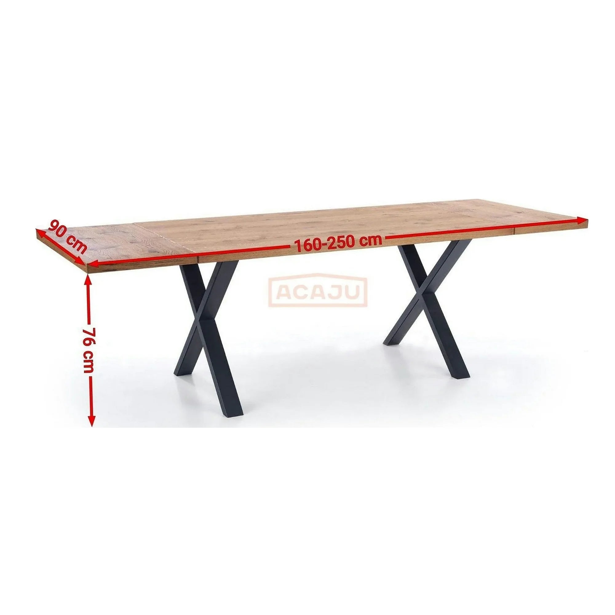 Masa extensibila XAVIER, stejar deschis/negru, lemn/otel, 160/250x90x76 cm