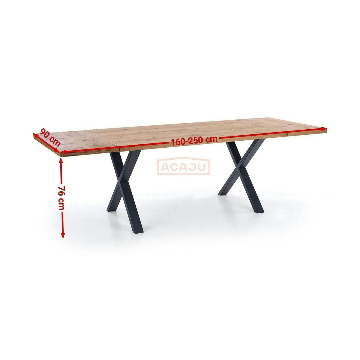 Masa extensibila XAVIER, stejar deschis/negru, lemn/otel, 160/250x90x76 cm