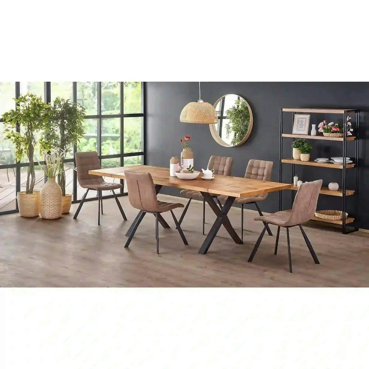 Masa extensibila XAVIER, stejar deschis/negru, lemn/otel, 160/250x90x76 cm