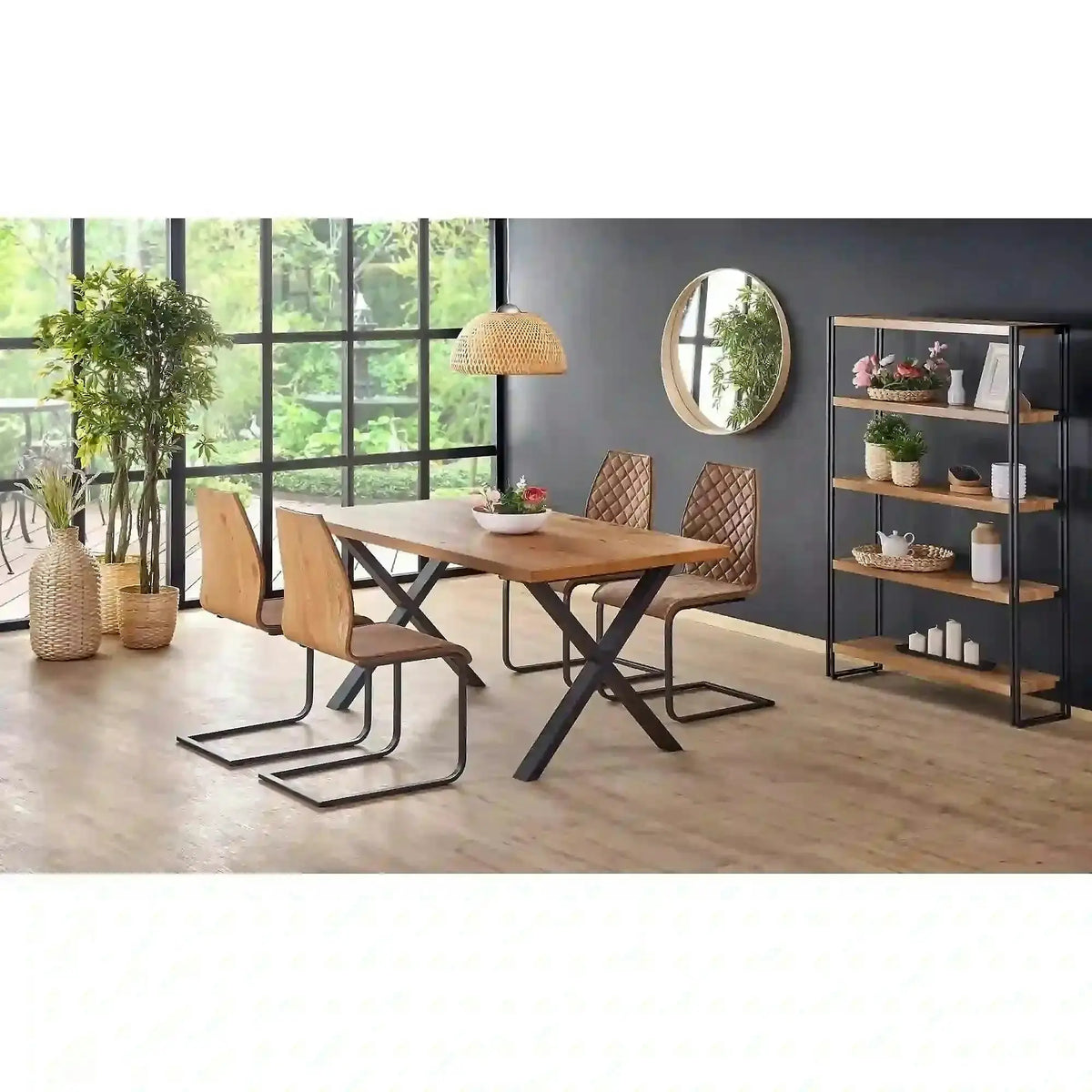 Masa extensibila XAVIER, stejar deschis/negru, lemn/otel, 160/250x90x76 cm