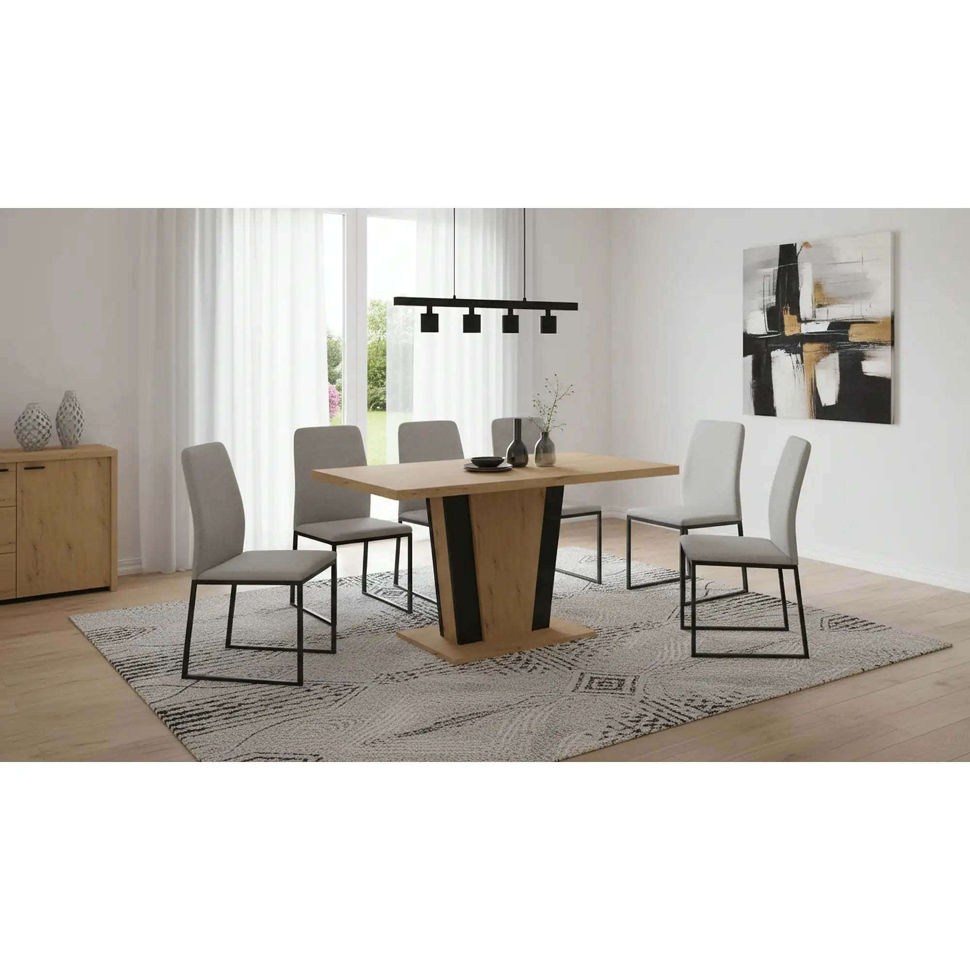 Masa extensibila ZALDER, stejar artisan/negru, PAL, 120/160x68x76 cm