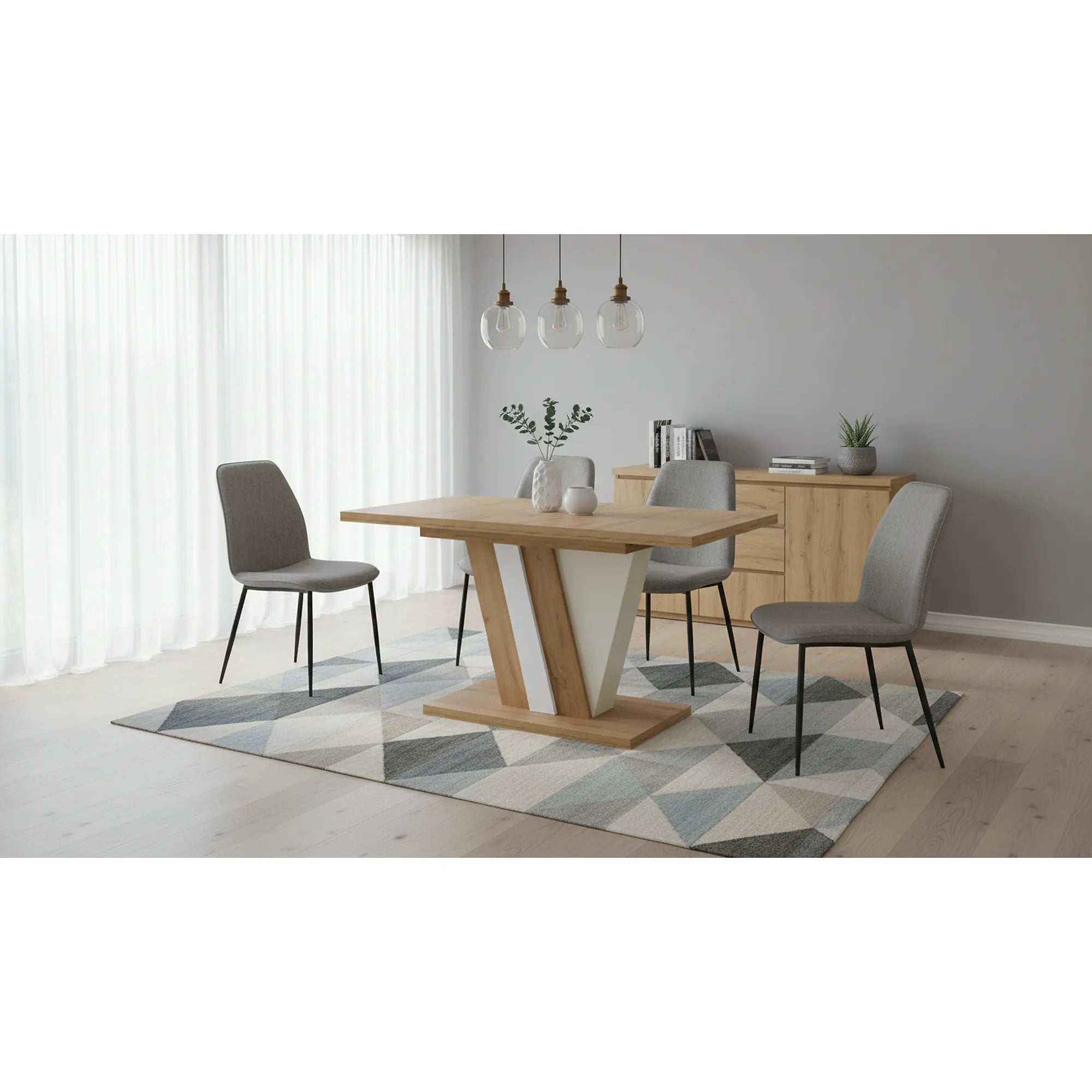 Masa extensibila ZATAR, stejar wotan/alb, PAL laminat, 125/170x75x76 cm