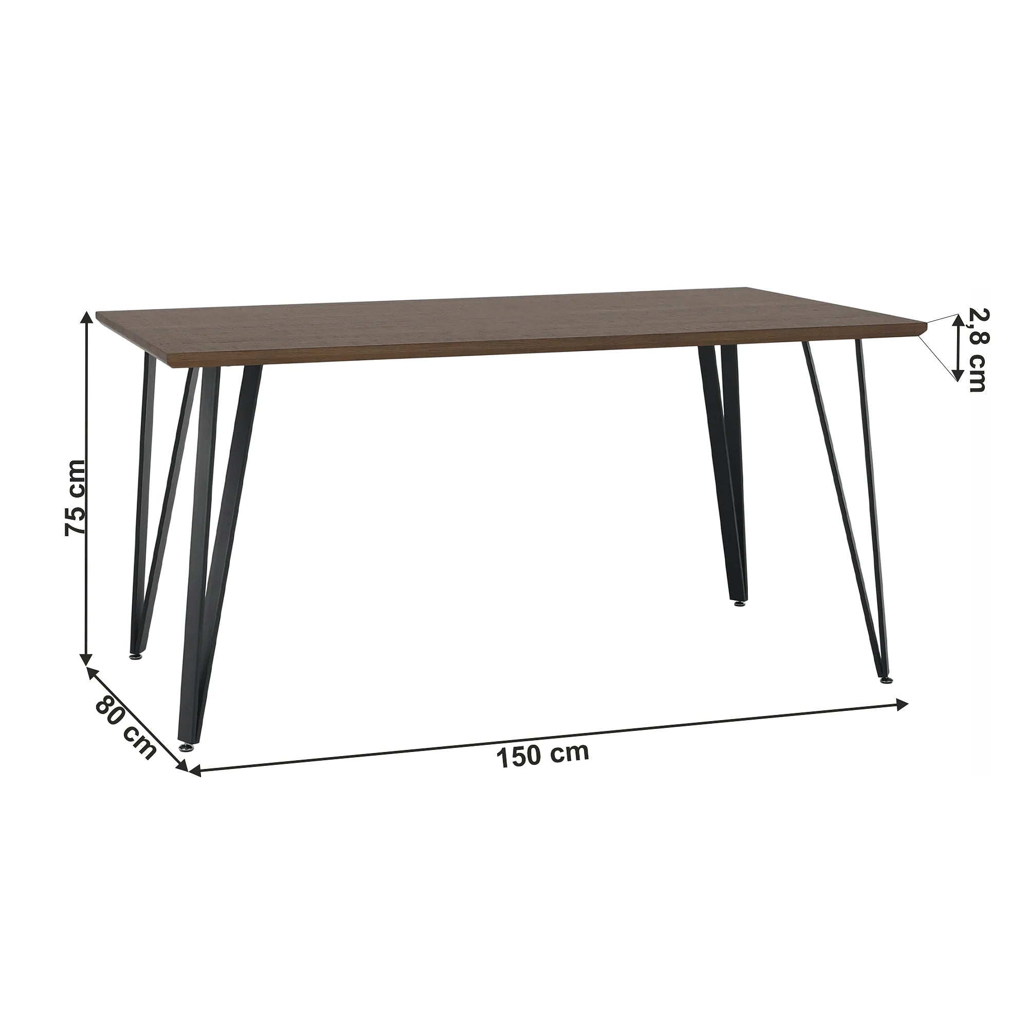 Masa FRIADO, stejar/negru, metal, 150x80x75 cm