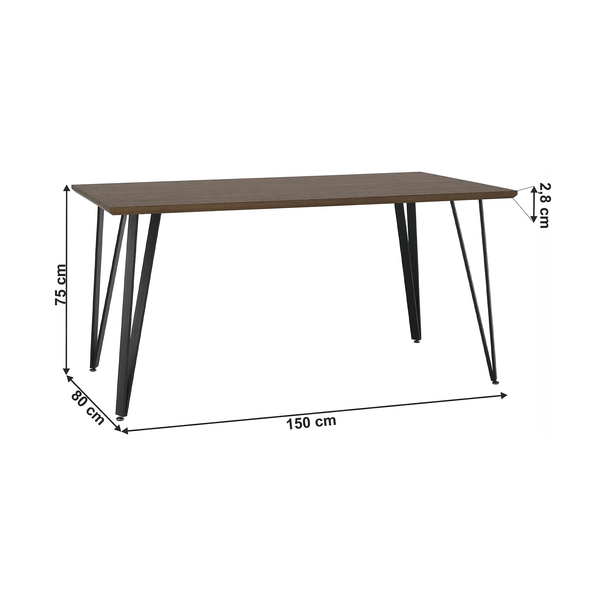 Masa FRIADO, stejar/negru, metal, 150x80x75 cm