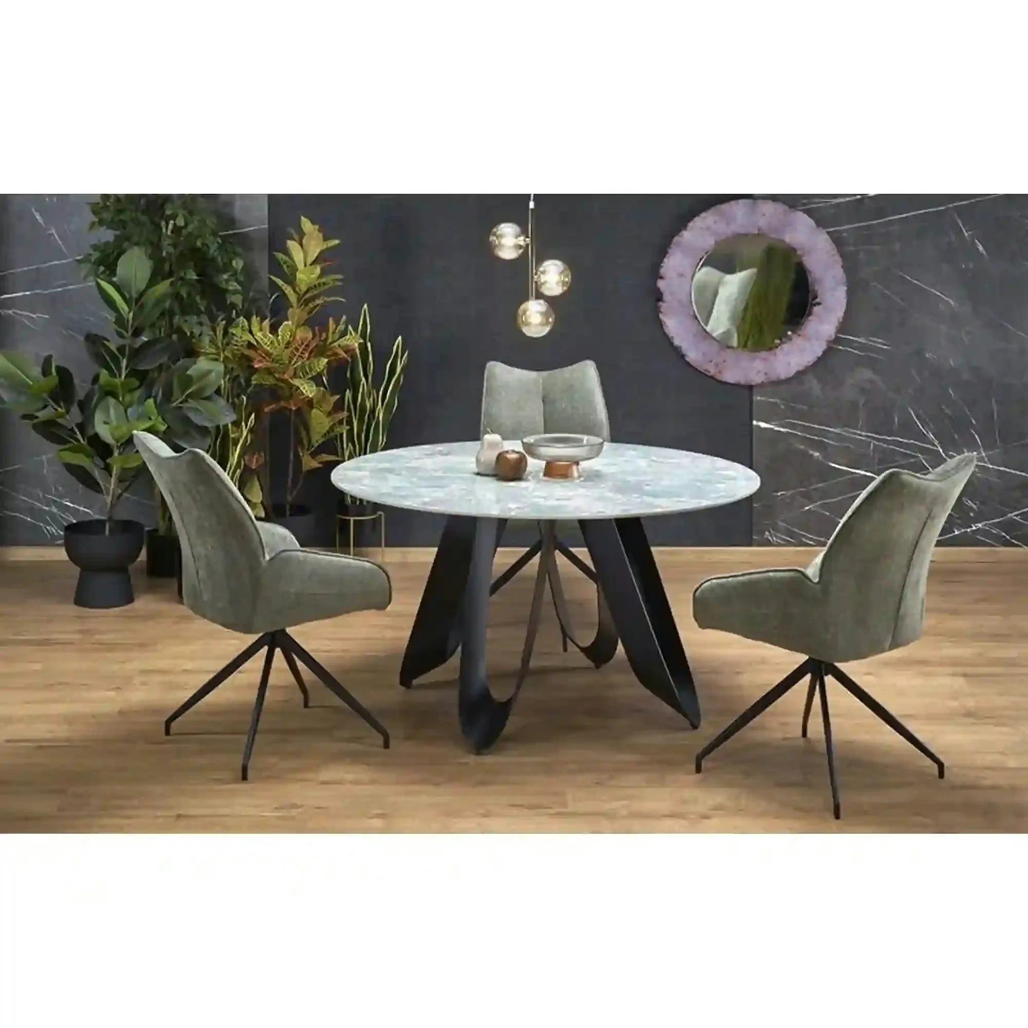 Masa GIOVANI, verde/negru, ceramica/metal, 135x135x76 cm