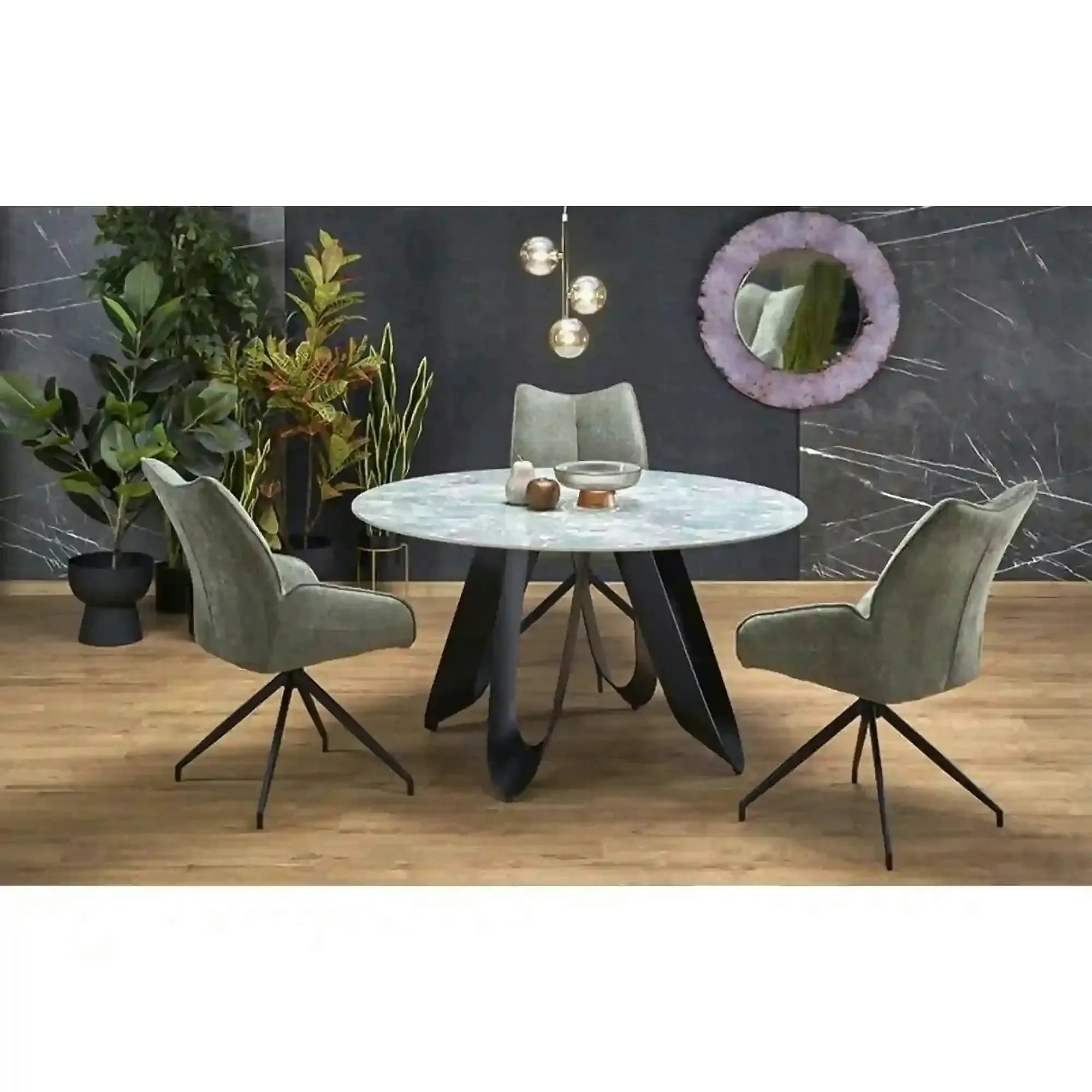 Masa GIOVANI, verde/negru, ceramica/metal, 135x135x76 cm