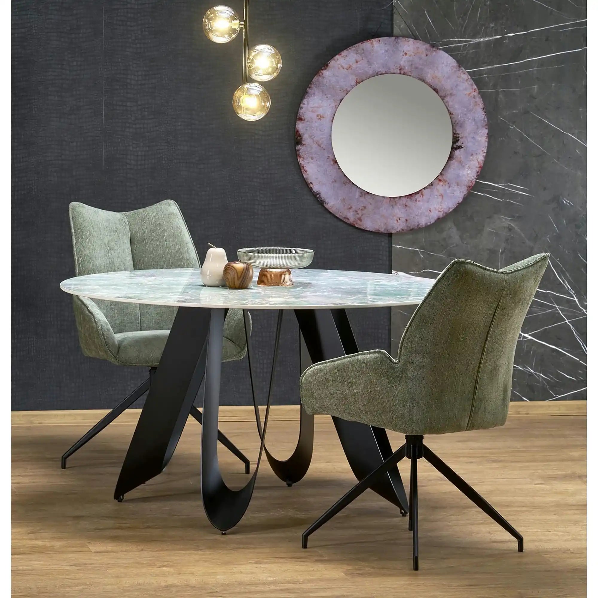 Masa GIOVANI, verde/negru, ceramica/metal, 135x135x76 cm