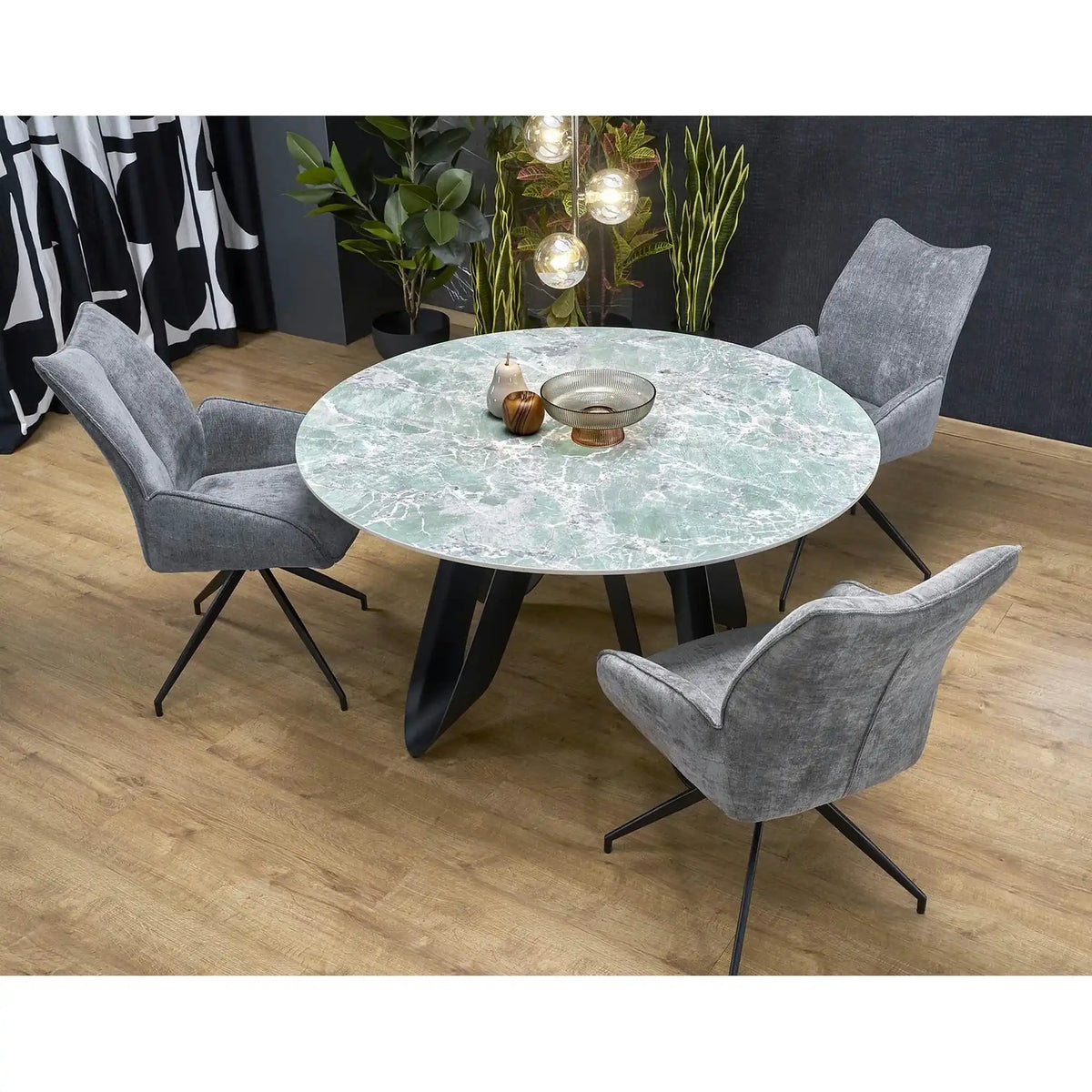 Masa GIOVANI, verde/negru, ceramica/metal, 135x135x76 cm