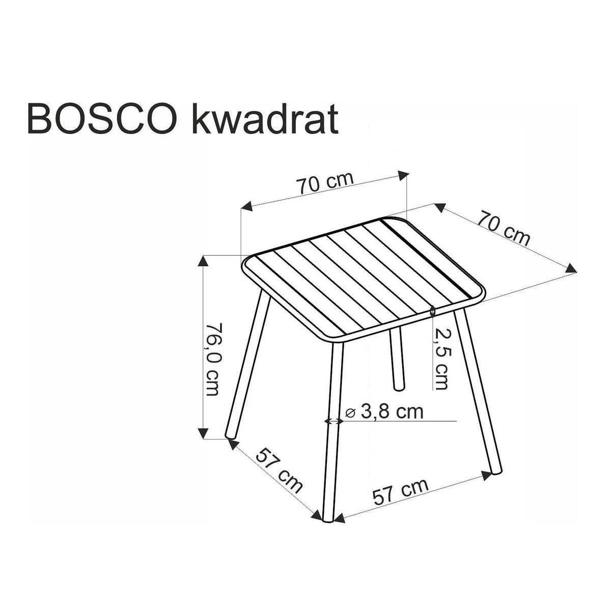 Masa gradina BOSCO, alb, metal, 70x70x76 cm