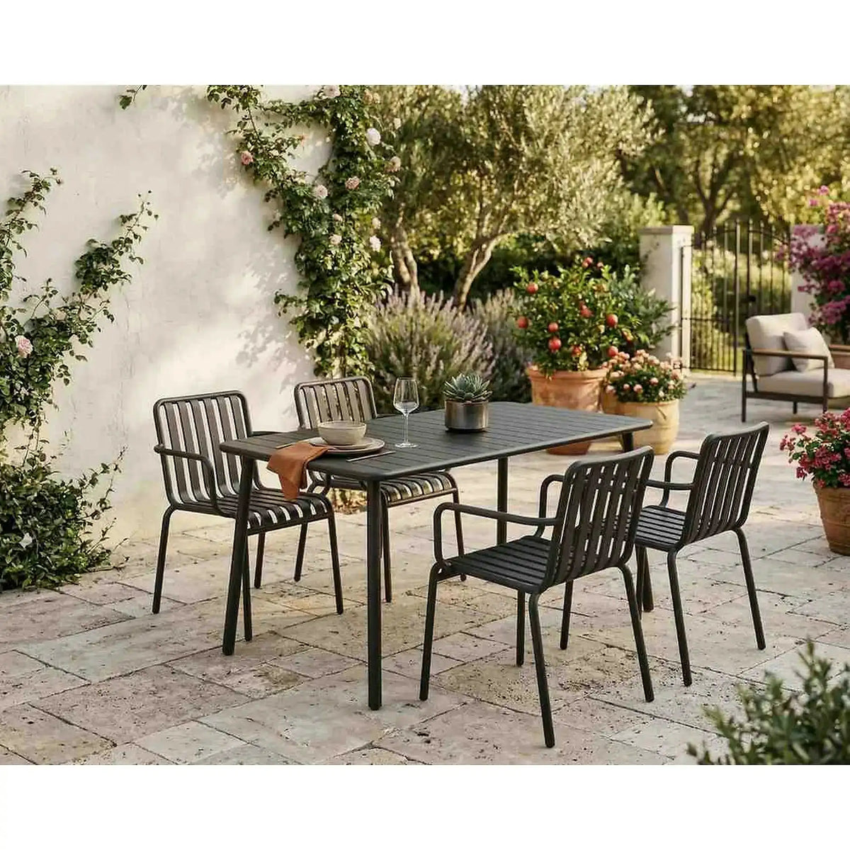 Masa gradina BOSCO, negru, metal, 140x70x76 cm