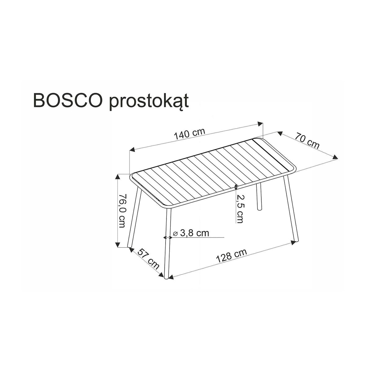 Masa gradina BOSCO, negru, metal, 140x70x76 cm