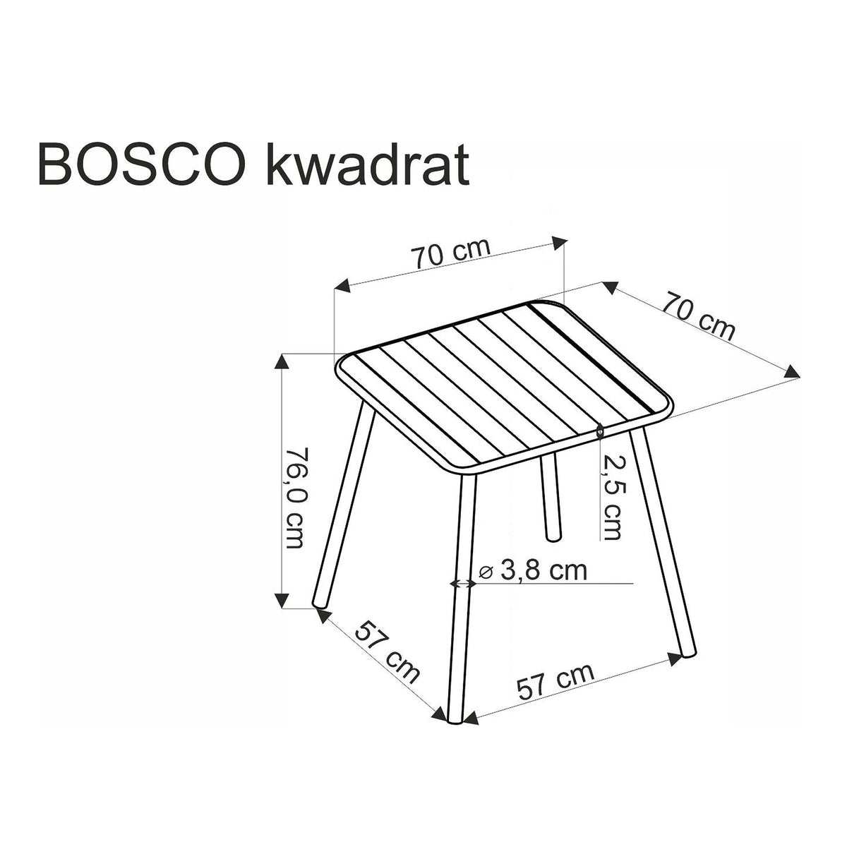 Masa gradina BOSCO, negru, metal, 70x70x76 cm