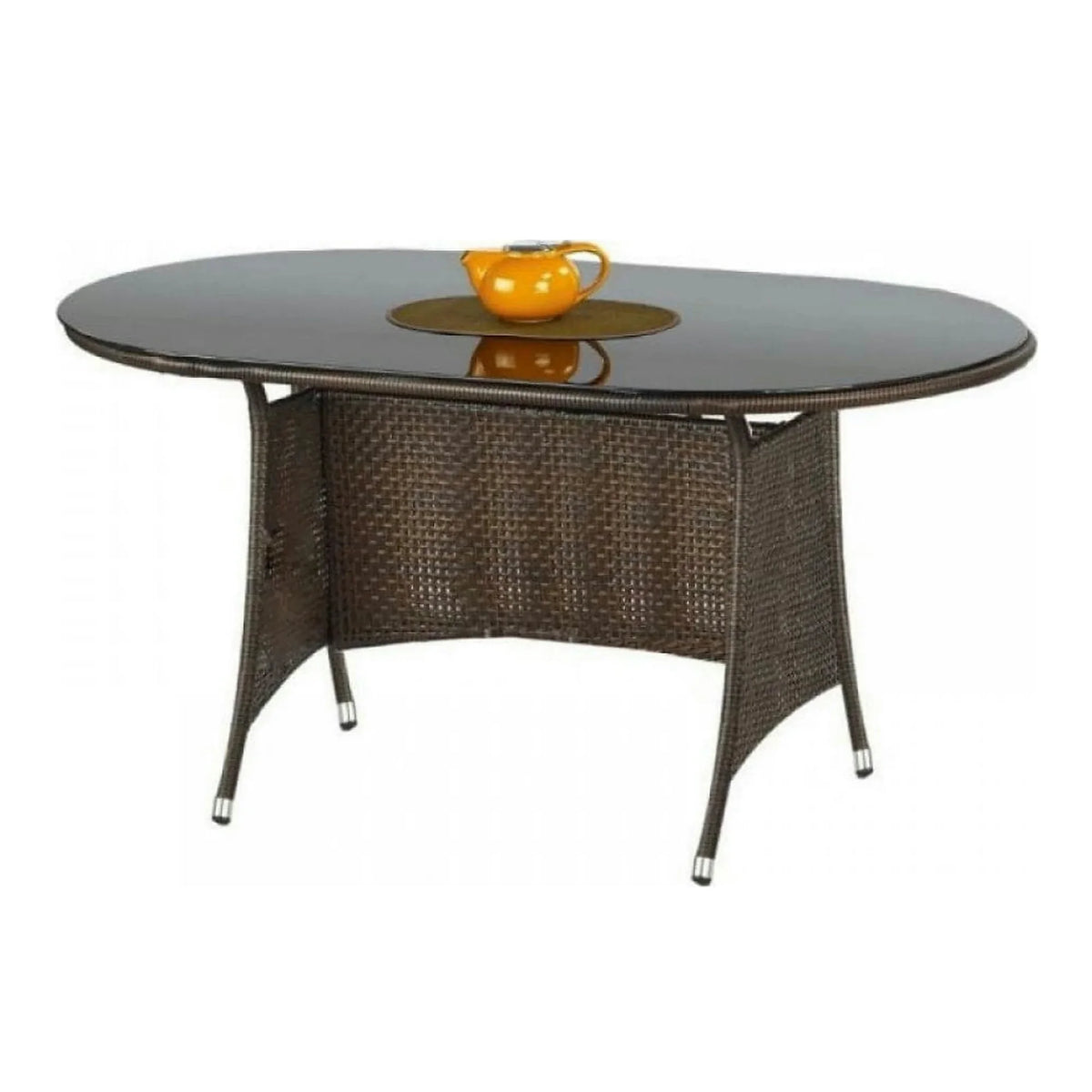 Masa gradina MASTER, maro inchis/negru, sticla/metal, 150x90x74 cm