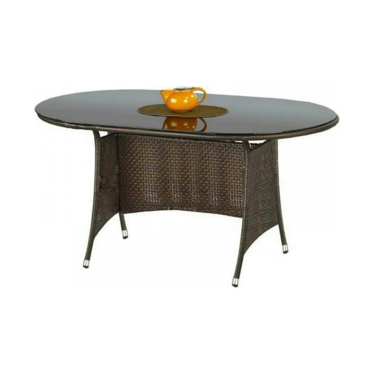 Masa gradina MASTER, maro inchis/negru, sticla/metal, 150x90x74 cm