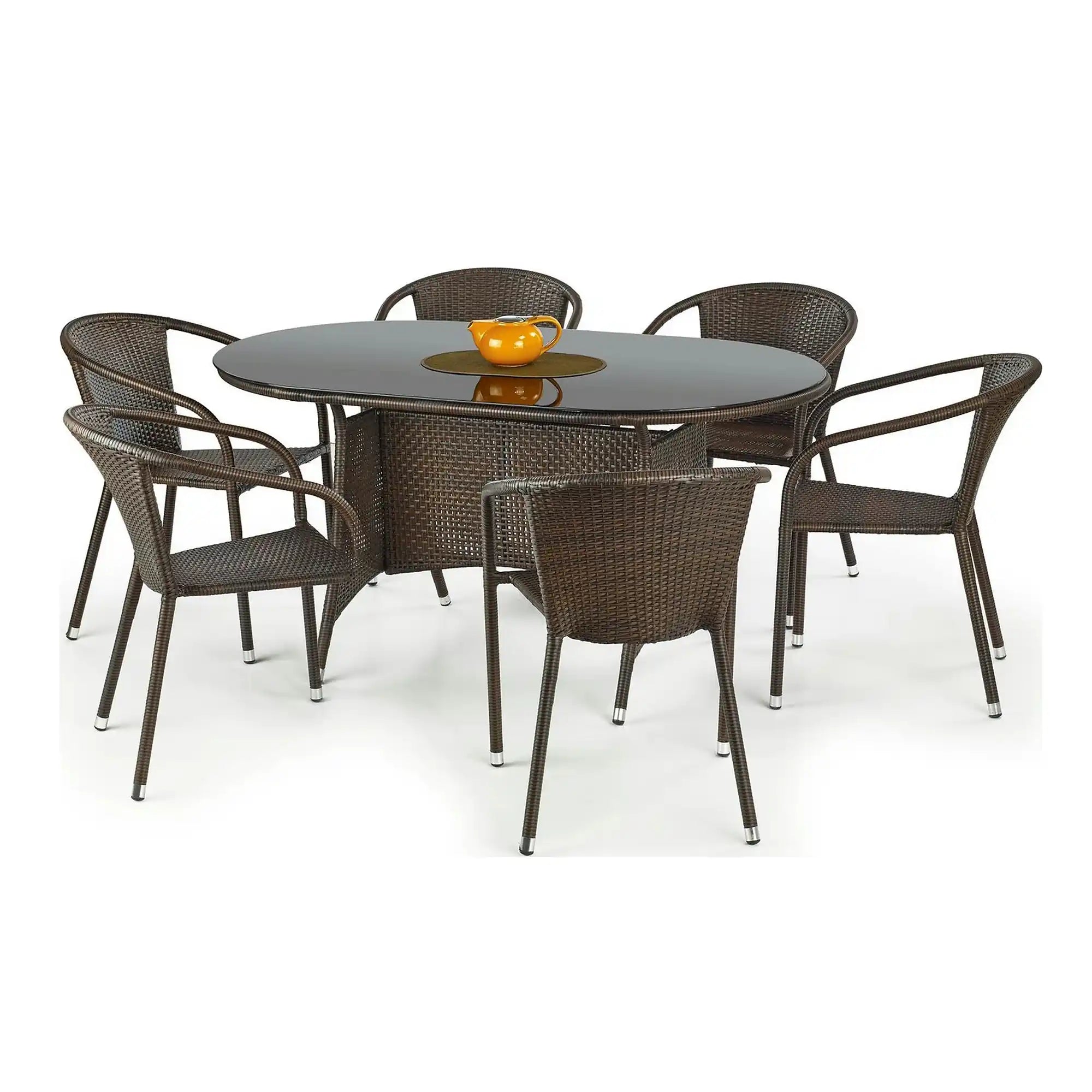 Masa gradina MASTER, maro inchis/negru, sticla/metal, 150x90x74 cm