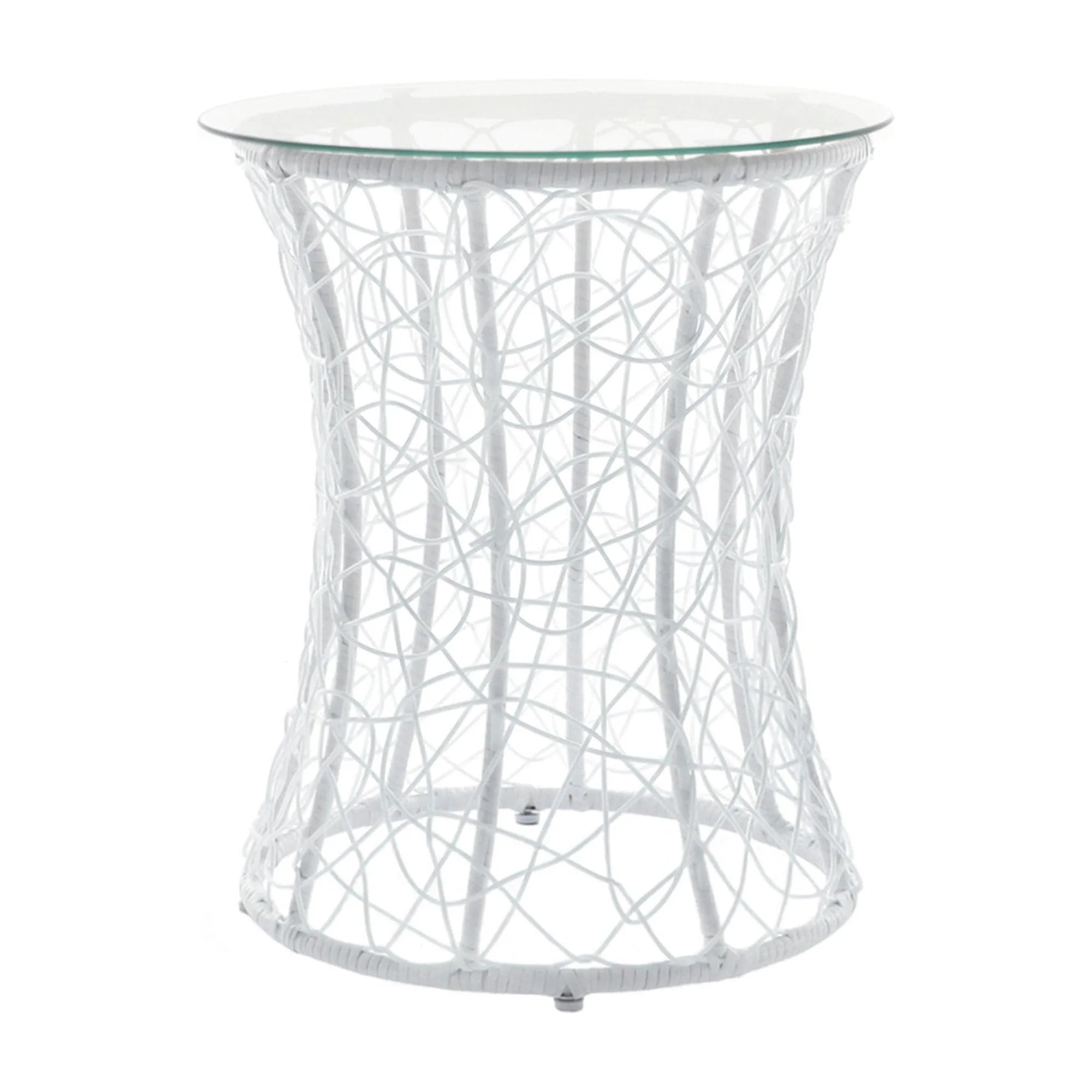 Masa gradina SALMAR NEW, transparent/alb, sticla securizata/rachita artificiala, 50x47 cm
