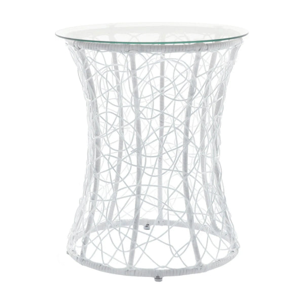 Masa gradina SALMAR NEW, transparent/alb, sticla securizata/rachita artificiala, 50x47 cm