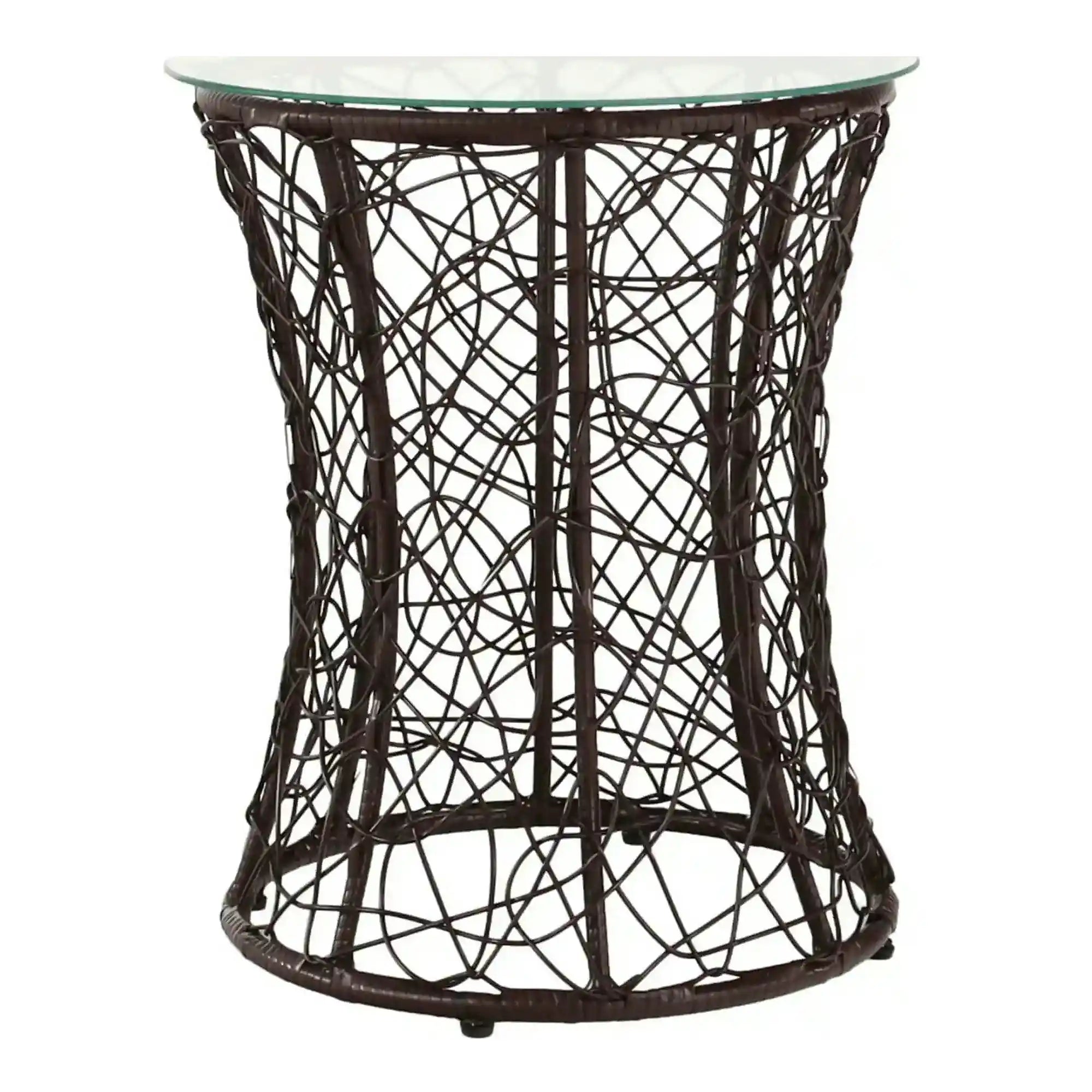 Masa gradina SALMAR NEW, transparent/negru, sticla securizata/rachita artificiala, 50x47 cm