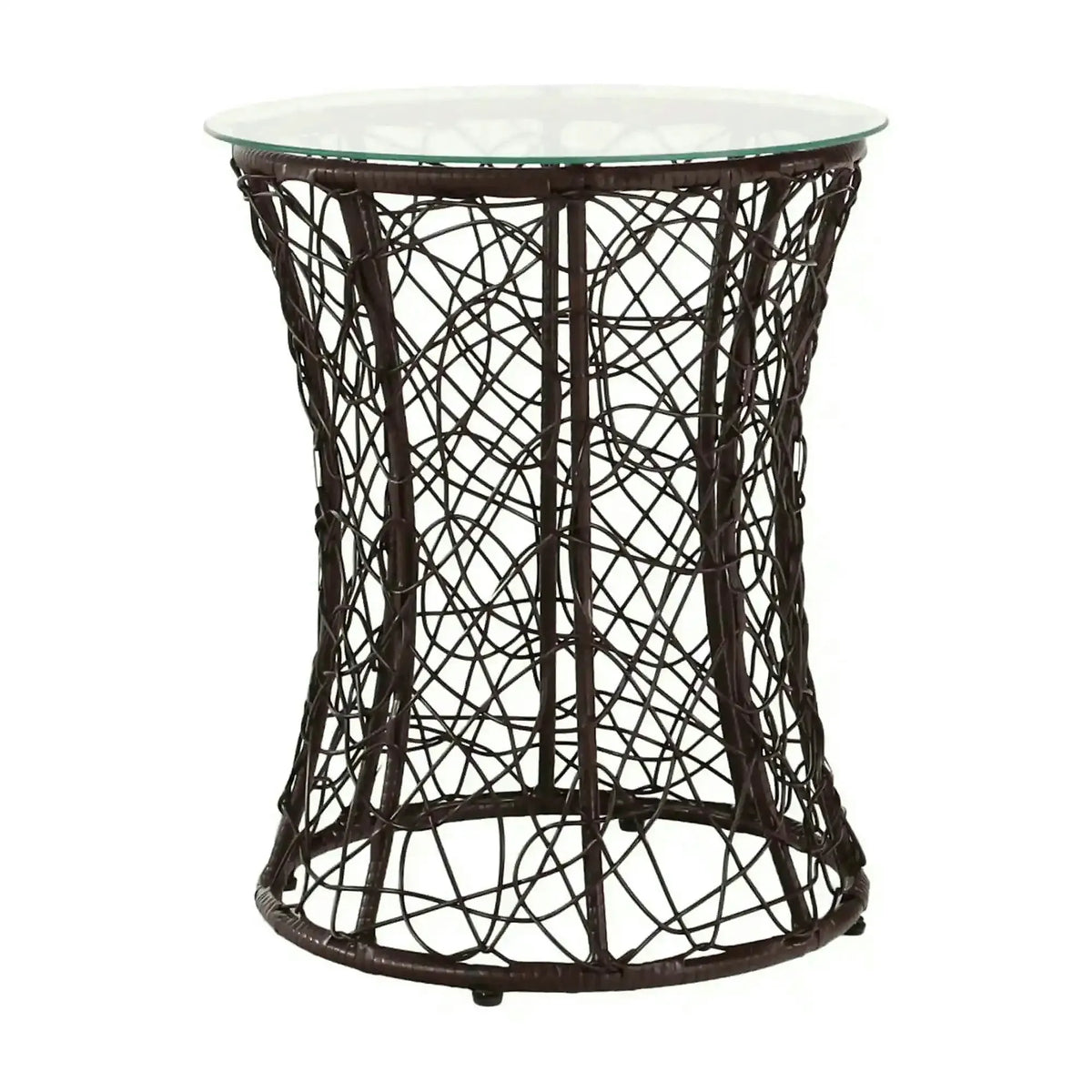 Masa gradina SALMAR NEW, transparent/negru, sticla securizata/rachita artificiala, 50x47 cm
