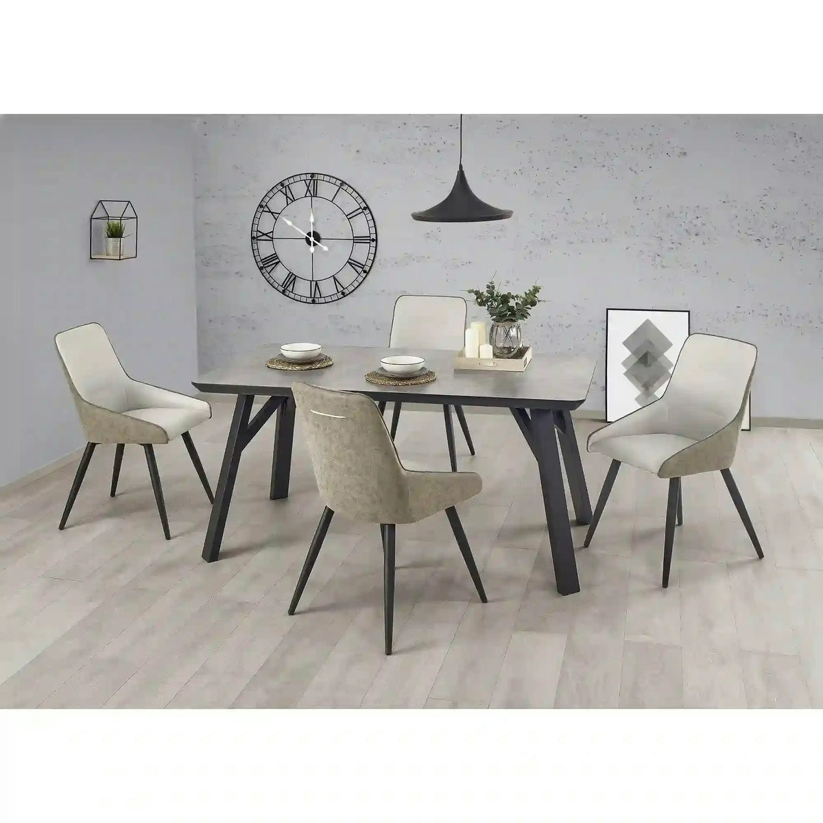 Masa HALIFAX, gri beton/negru, 160x90x76 cm