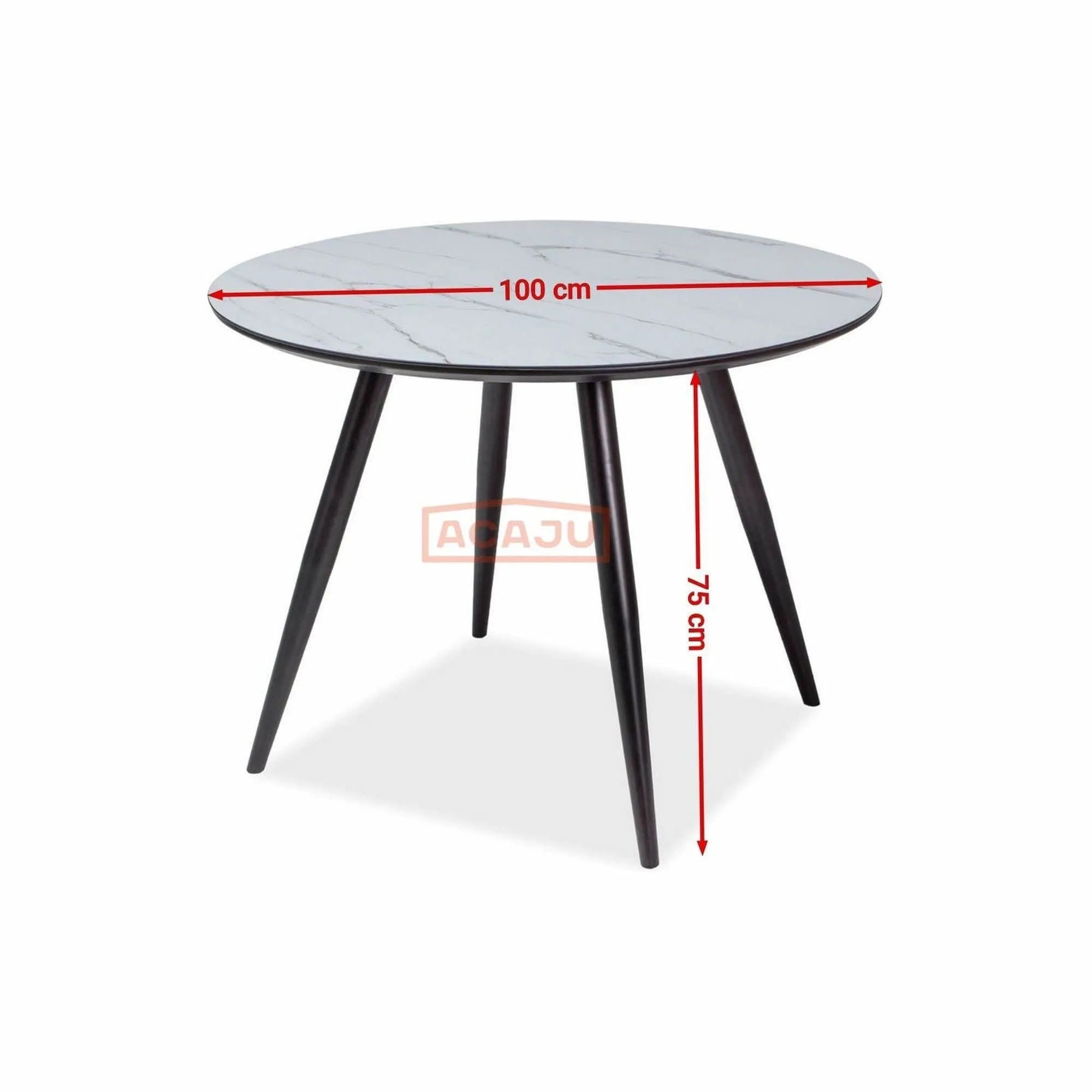 Masa IDEAL, alb cu efect marmura/negru, 100x100x76 cm