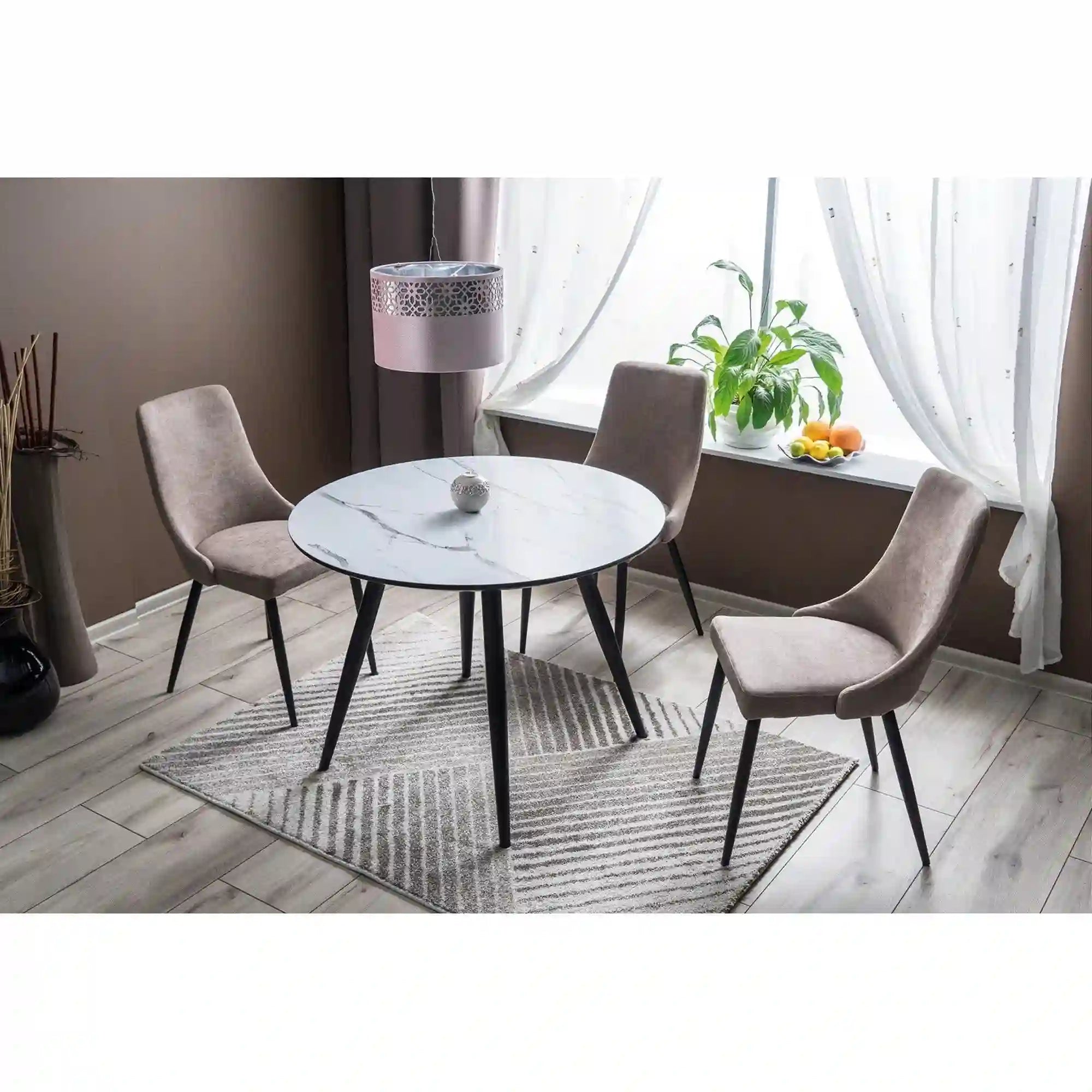 Masa IDEAL, alb cu efect marmura/negru, 100x100x76 cm