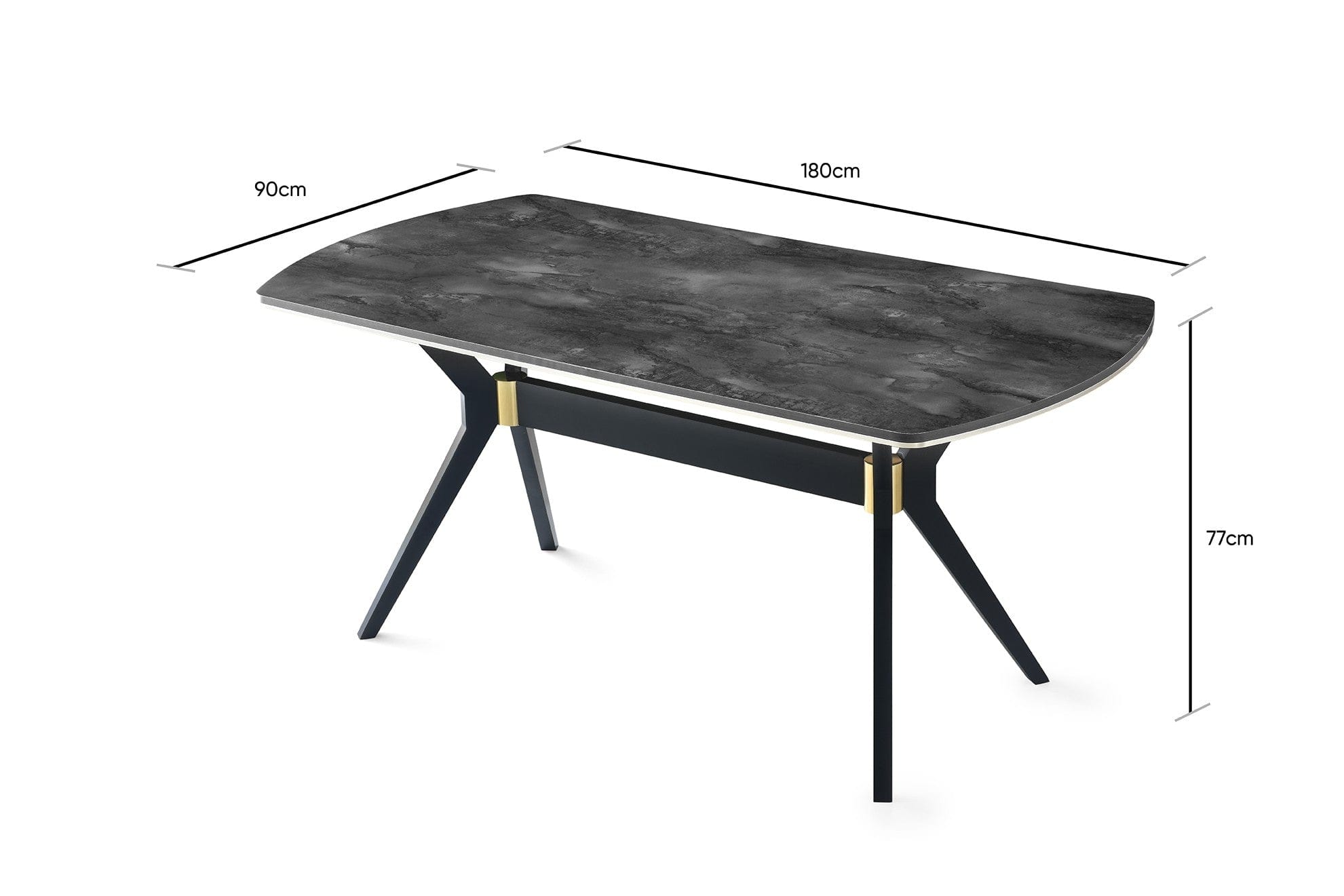Masa IKON 1001, gri cu efect de marmura/auriu, 180x90x77 cm