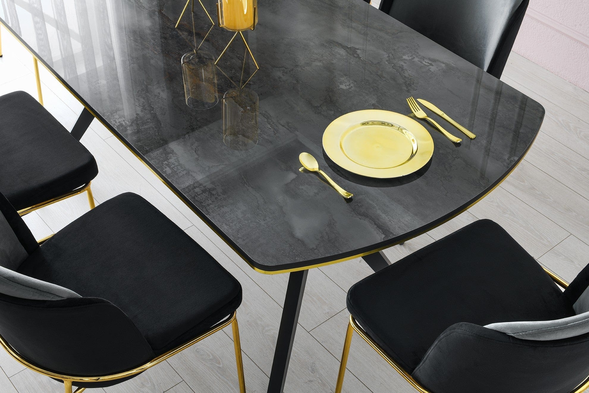 Masa IKON 1001, gri cu efect de marmura/auriu, 180x90x77 cm