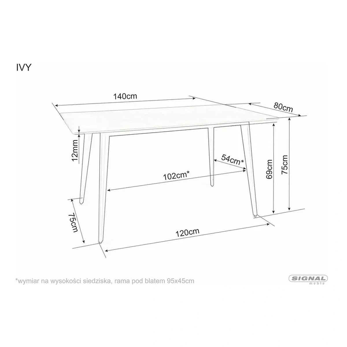 Masa IVY, alb cu efect de marmura/negru, ceramica/metal, 140x80x75 cm