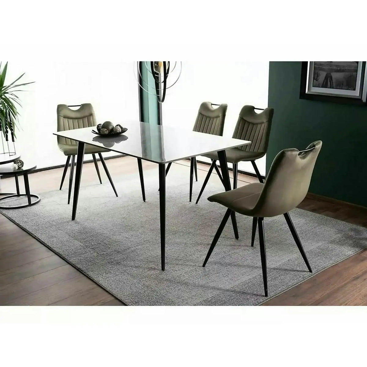 Masa IVY, alb cu efect de marmura/negru, ceramica/metal, 140x80x75 cm
