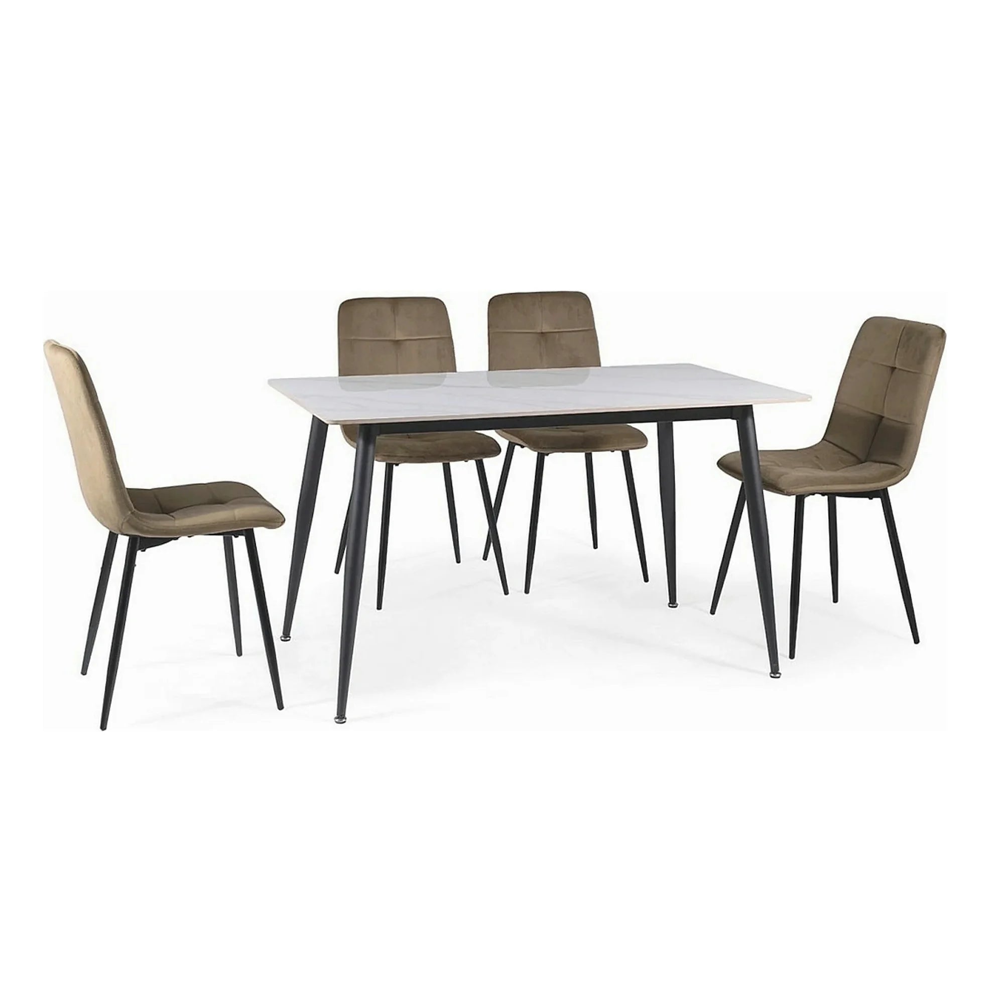 Masa IVY, alb cu efect de marmura/negru, ceramica/metal, 140x80x75 cm