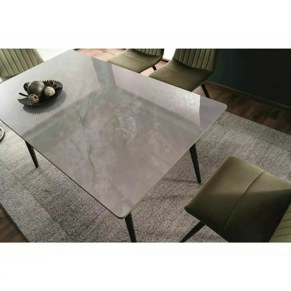Masa IVY, alb cu efect de marmura/negru, ceramica/metal, 140x80x75 cm
