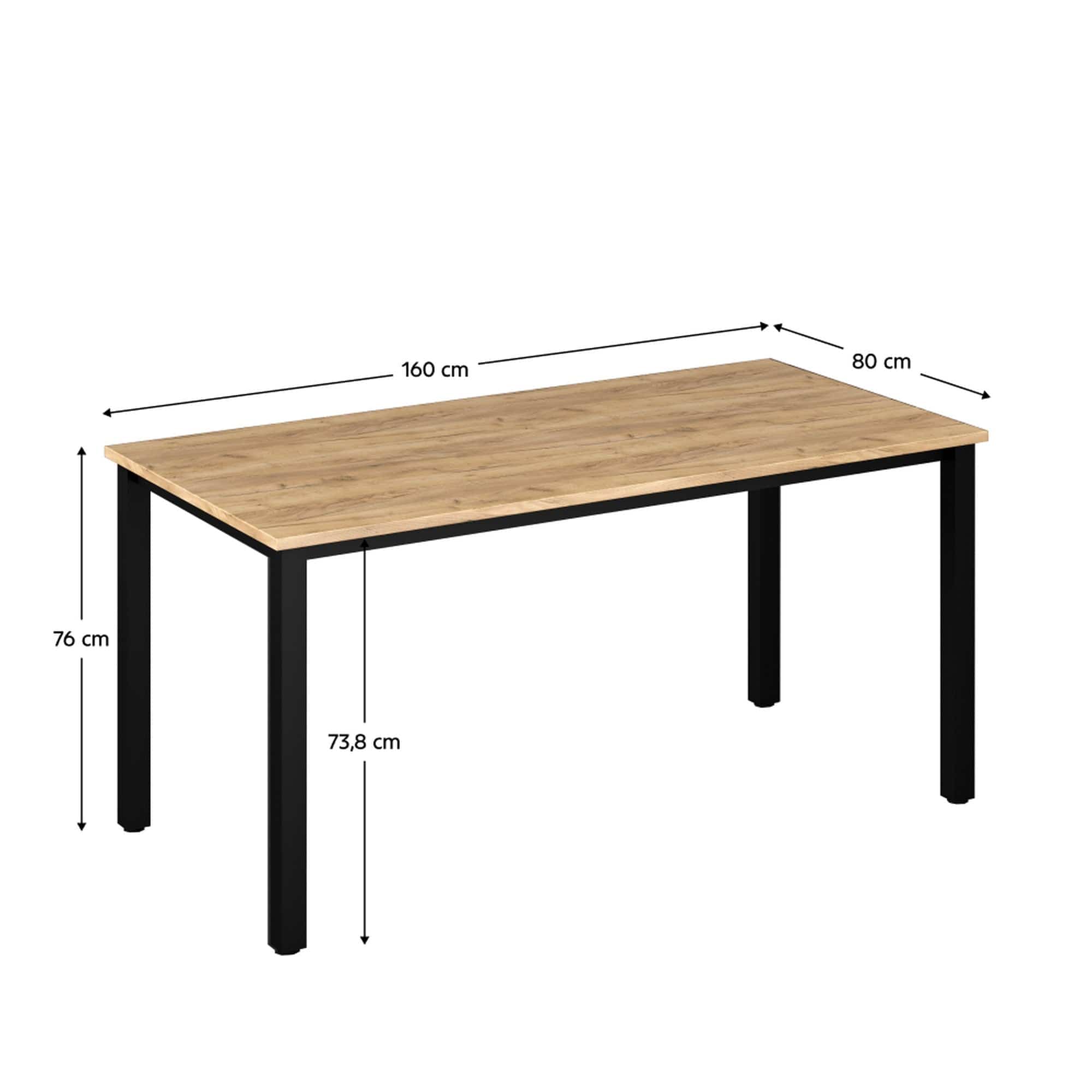 Masa KLAUDIUS TIP 7, stejar/negru, DTD laminat, 160x80x76 cm