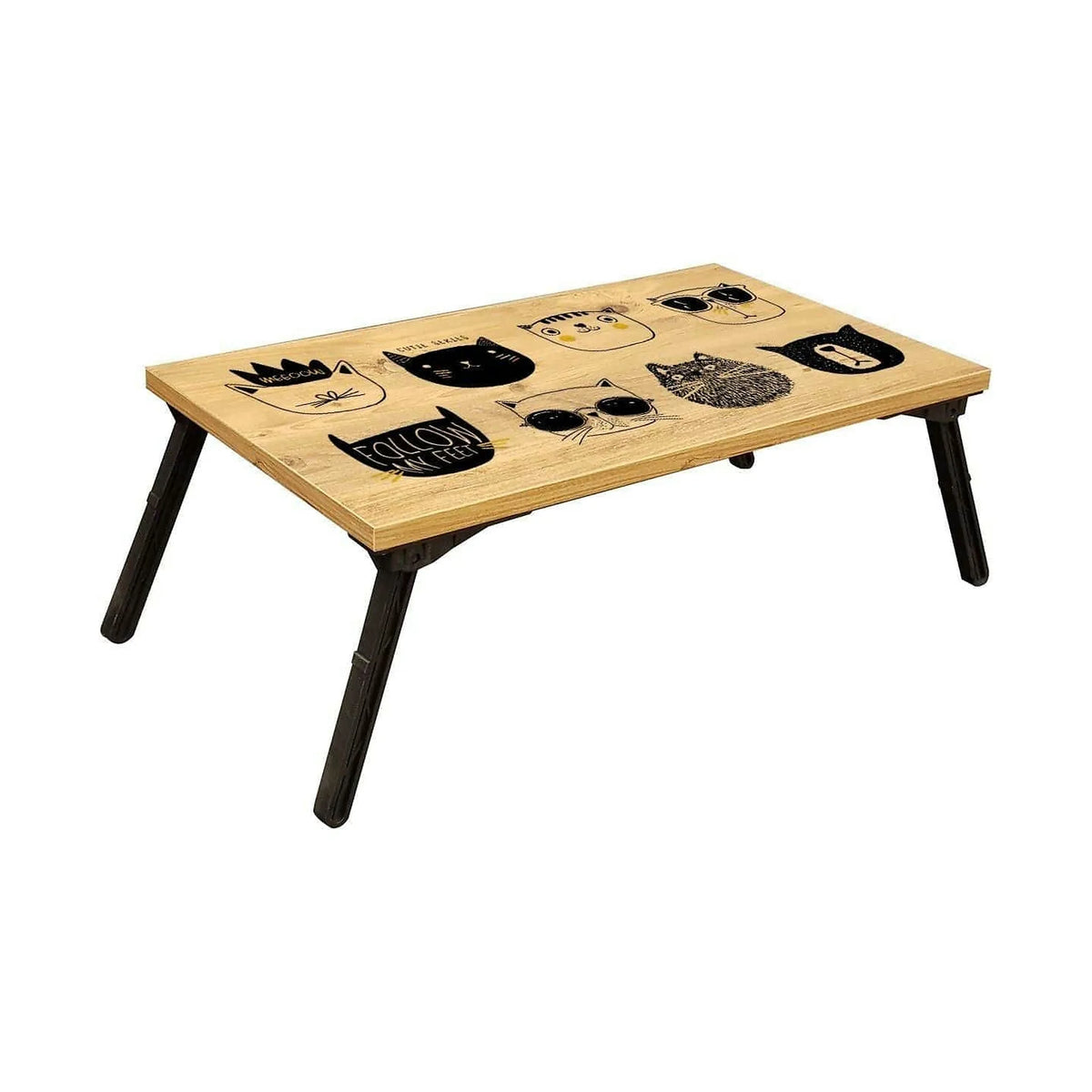 Masa laptop GUSTO CATS, stejar/negru, PAL melaminat, 60x35x25 cm