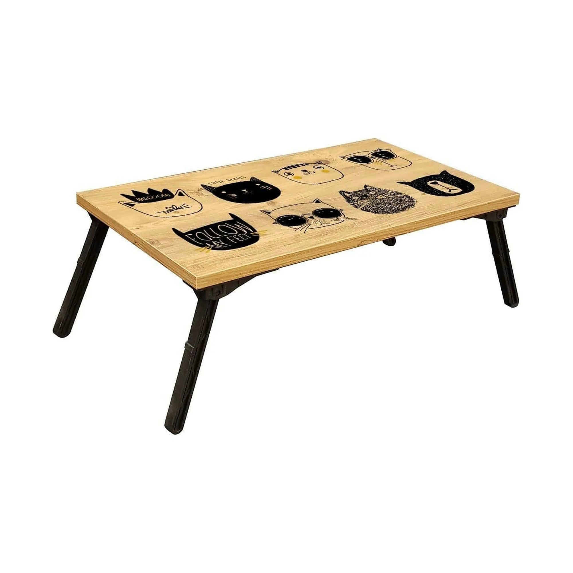 Masa laptop GUSTO CATS, stejar/negru, PAL melaminat, 60x35x25 cm