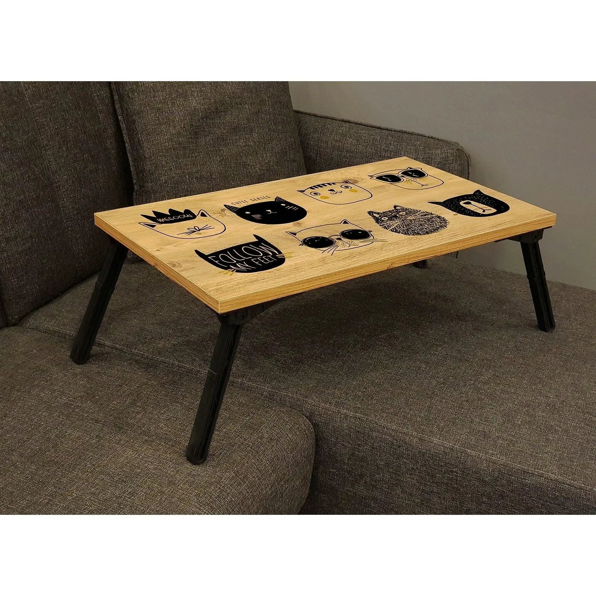 Masa laptop GUSTO CATS, stejar/negru, PAL melaminat, 60x35x25 cm