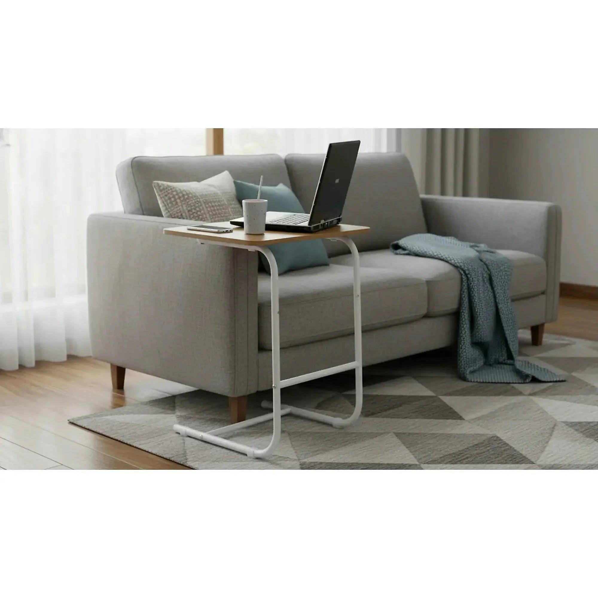 Masa laterala MARONE, stejar/alb, DTD laminat/metal, 60x40x62 cm