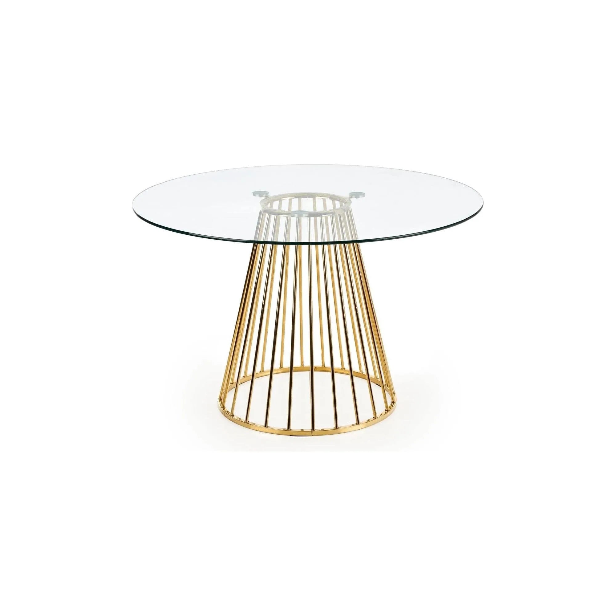 Masa LIVERPOOL, transparent/auriu, sticla/metal, 120x120x75 cm