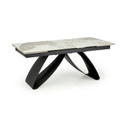 Masa living 10 persoane HILARIO, bej/negru, piatra sinterizata/metal, 180/260x90x75 cm