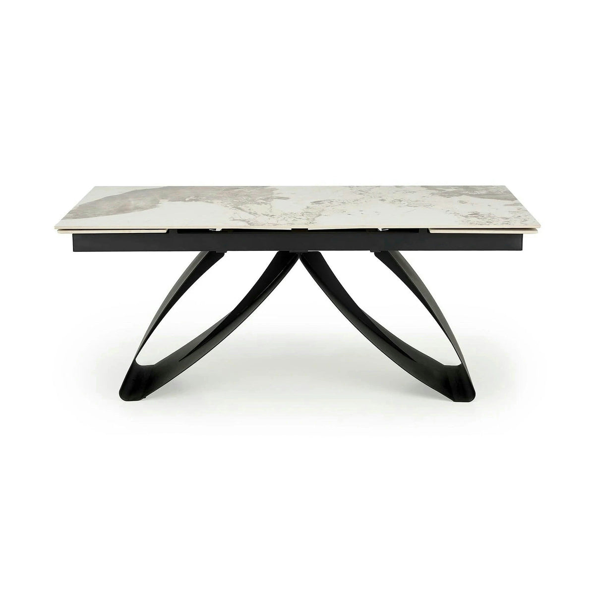 Masa living 10 persoane HILARIO, bej/negru, piatra sinterizata/metal, 180/260x90x75 cm