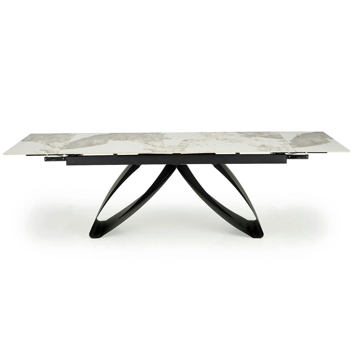 Masa living 10 persoane HILARIO, bej/negru, piatra sinterizata/metal, 180/260x90x75 cm