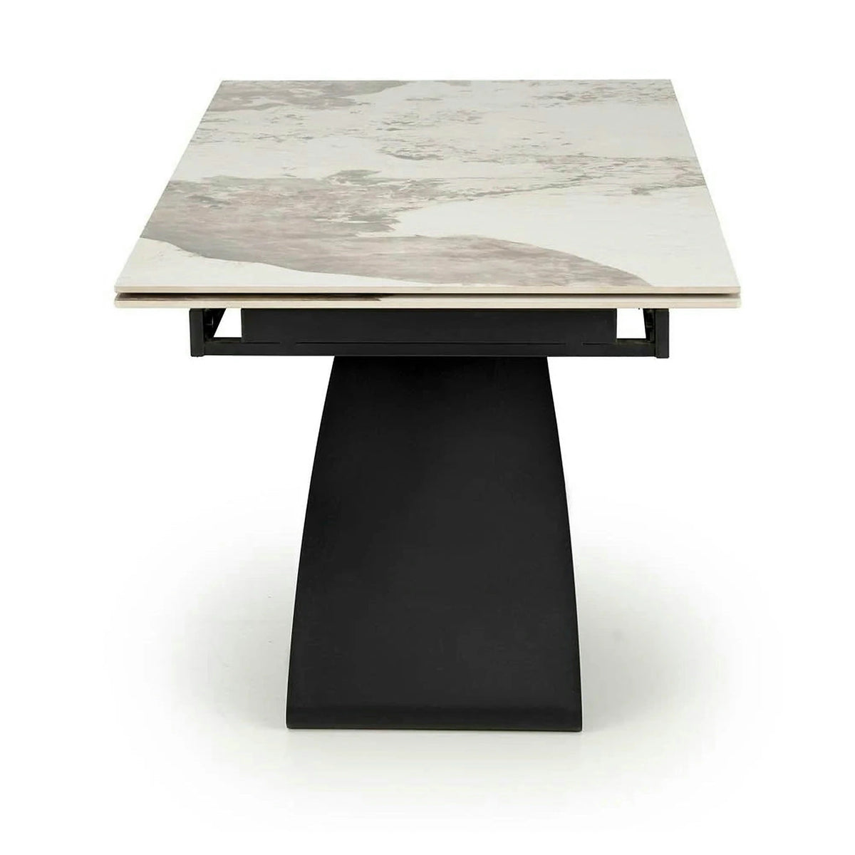 Masa living 10 persoane HILARIO, bej/negru, piatra sinterizata/metal, 180/260x90x75 cm