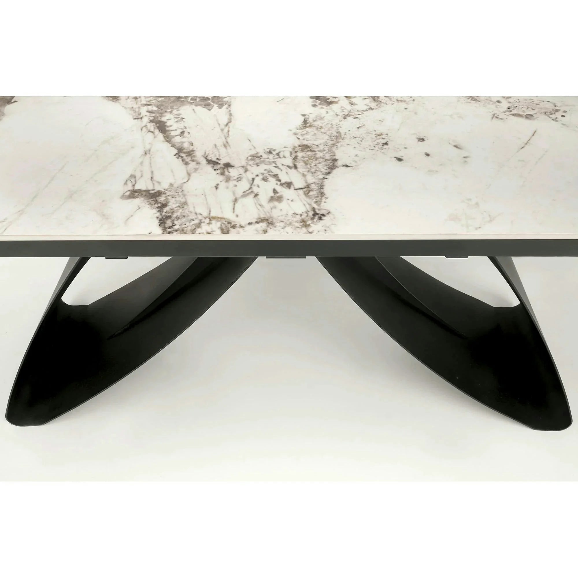Masa living 10 persoane HILARIO, bej/negru, piatra sinterizata/metal, 180/260x90x75 cm