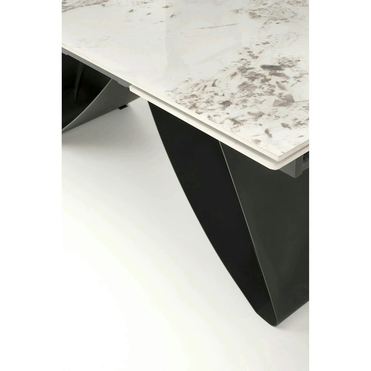 Masa living 10 persoane HILARIO, bej/negru, piatra sinterizata/metal, 180/260x90x75 cm