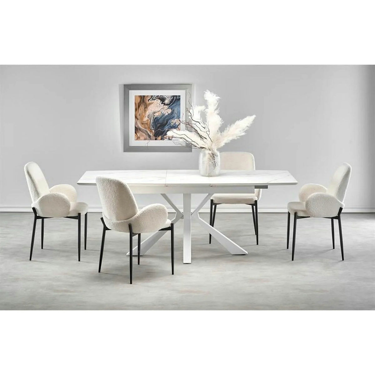 Masa living extensibila alba VIVALDI, ceramica/metal, 160/200x90x78 cm