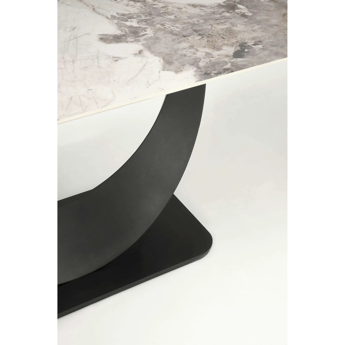 Masa living lux FERNANDO, alb/negru, ceramica/metal, 160/240x92x75 cm