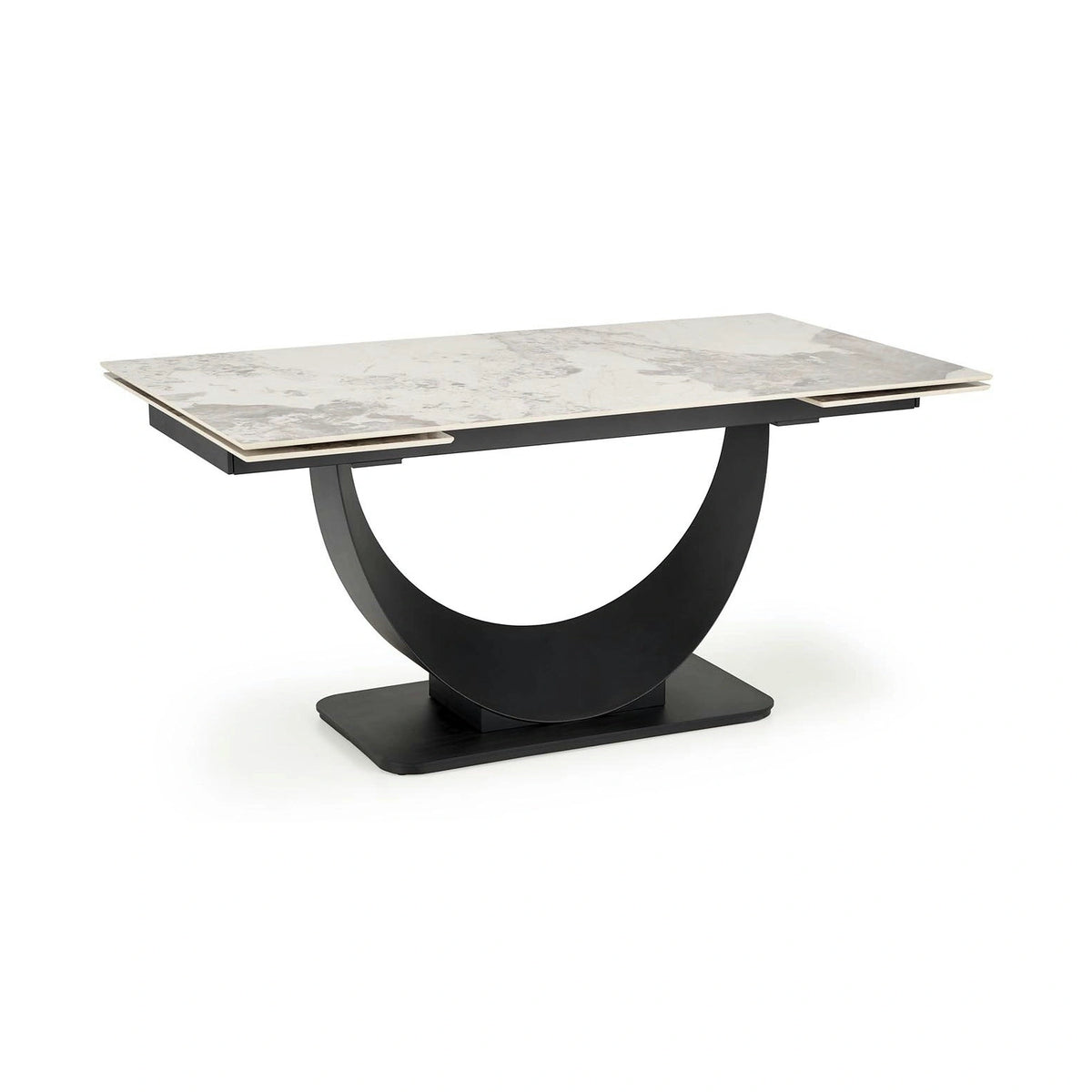 Masa living lux FERNANDO, alb/negru, ceramica/metal, 160/240x92x75 cm