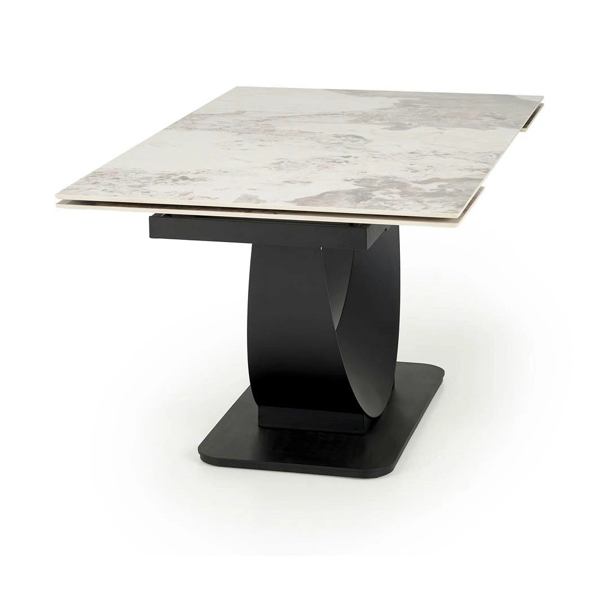 Masa living lux FERNANDO, alb/negru, ceramica/metal, 160/240x92x75 cm